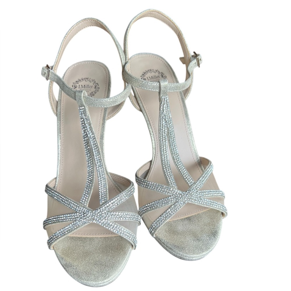 EUC~I. Miller Beautiful Silver Glitter Heels Shoes Ankle Straps Women’s Size 10m